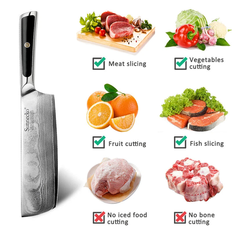 Sunnecko 7‑inch Damascus Steel Nakiri Chef Knife for Vegetables