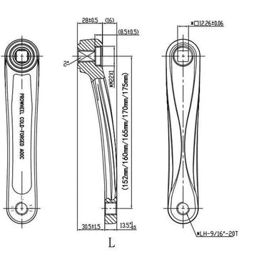 PROWHEEL Square Hole Ebike Crank Left Arm A00C 175 - Gomix Brands Outlet