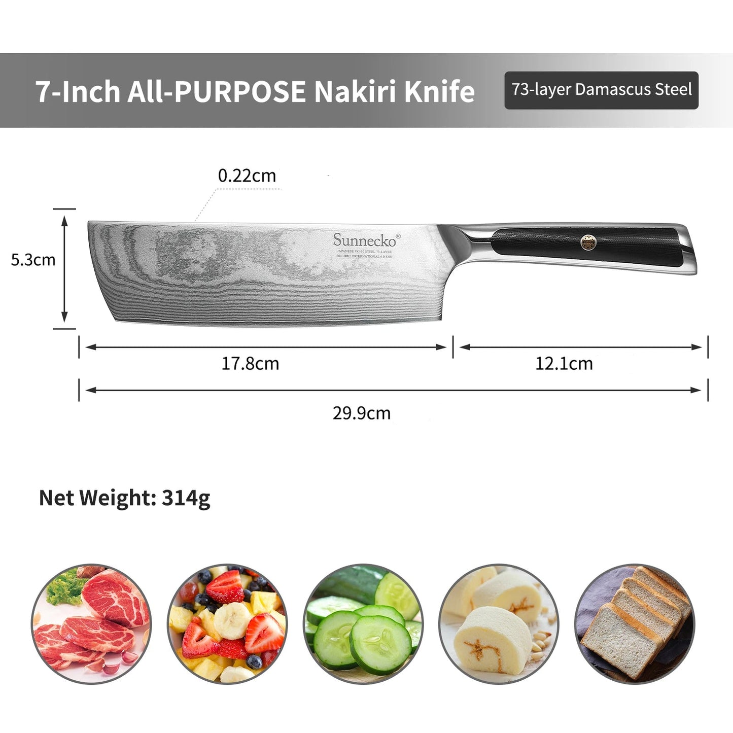 Sunnecko 7‑inch Damascus Steel Nakiri Chef Knife for Vegetables