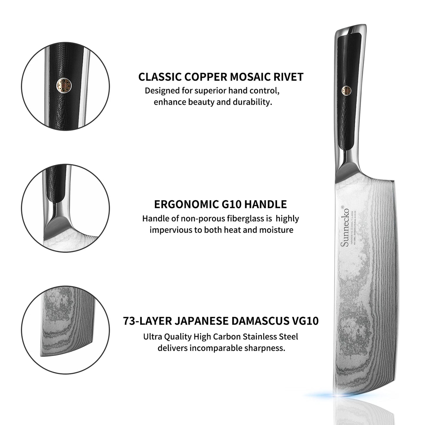 Sunnecko 7‑inch Damascus Steel Nakiri Chef Knife for Vegetables