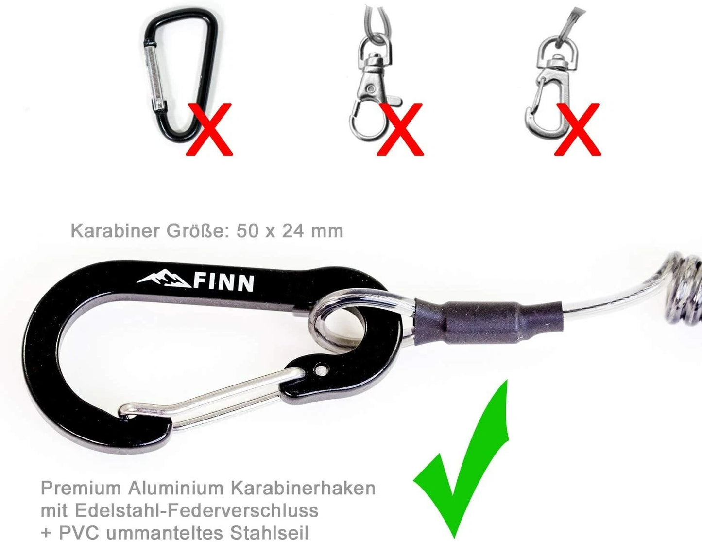 2er Spiralkabel, Schlüsselanhänger, Sicherungsband, Sicherungsseil & Karabiner Set