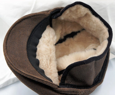 Real Sheepskin Shearling Driving Newsboy Hat Espresso Brown