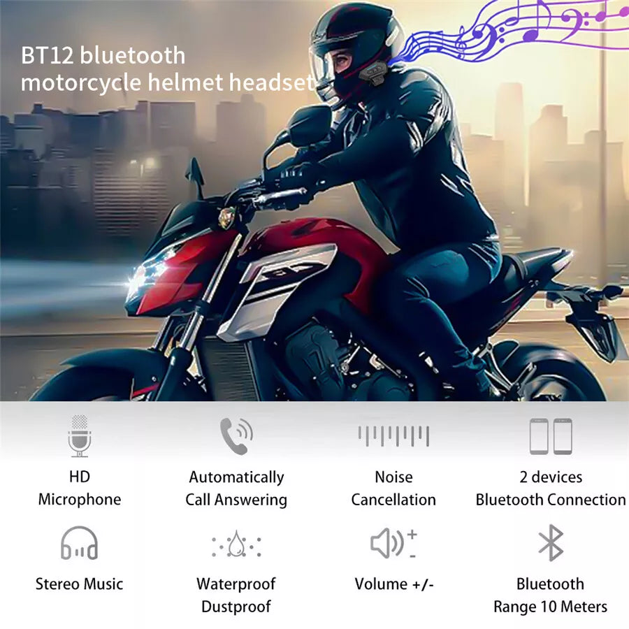 Bluetooth 5.0 Motorcycle Helmet Headset Wireless Motorbike Hands-free Waterproof