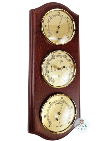 Mahogany 33cm Weather Station with Barometer, Thermometer & Hygrometer