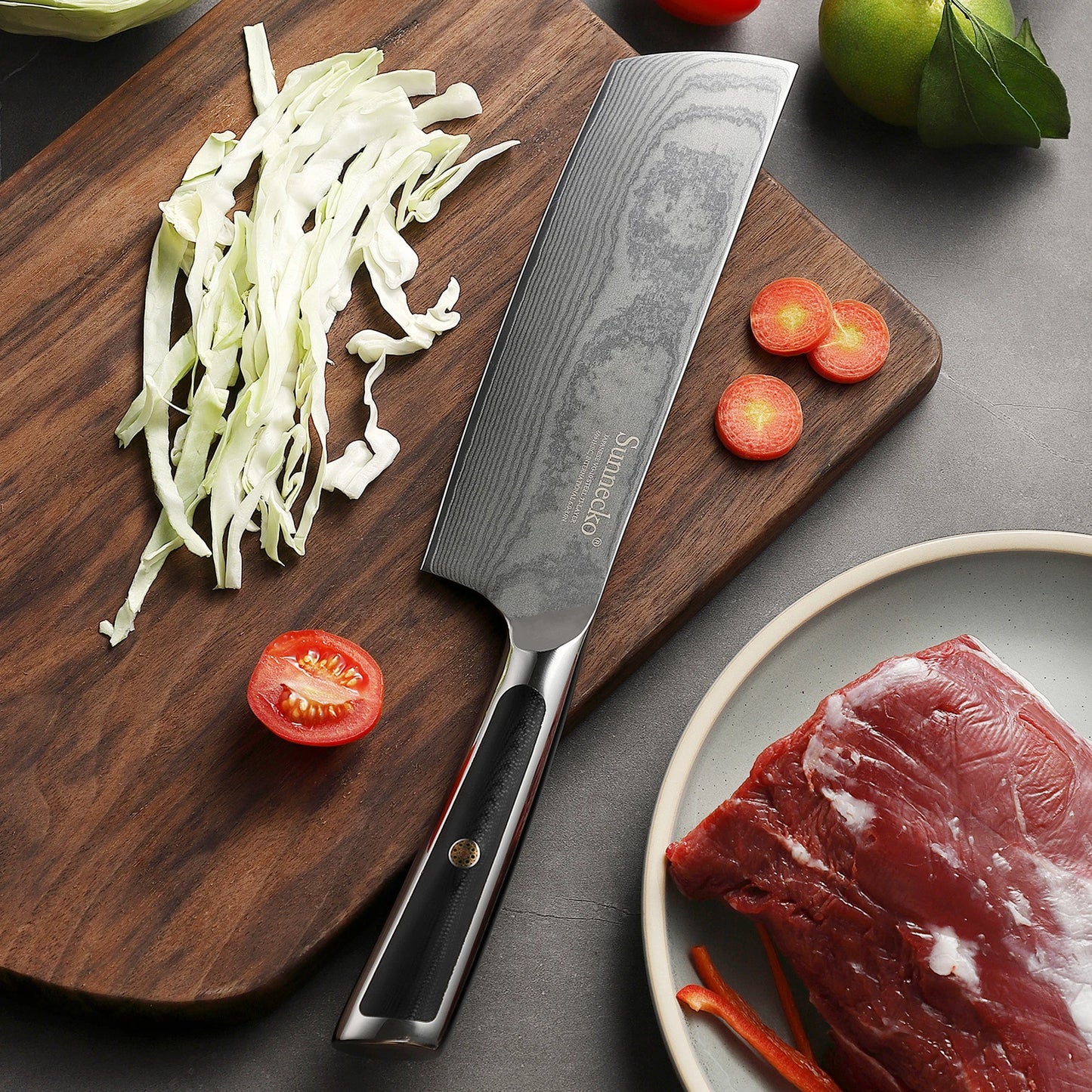 Sunnecko 7‑inch Damascus Steel Nakiri Chef Knife for Vegetables