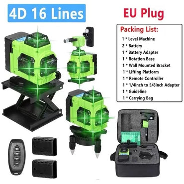 16-Line Self-Leveling Green Laser Level Tool with Rotary Measure