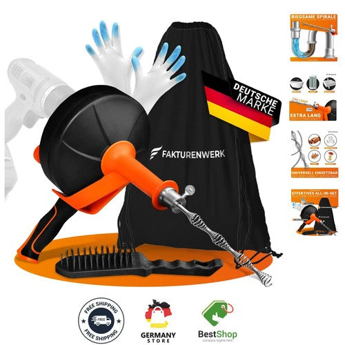 Fakturenwerk 7.5m Orange Flexible Drain Cleaning Spiral – Heavy Duty Pipe Cleaner