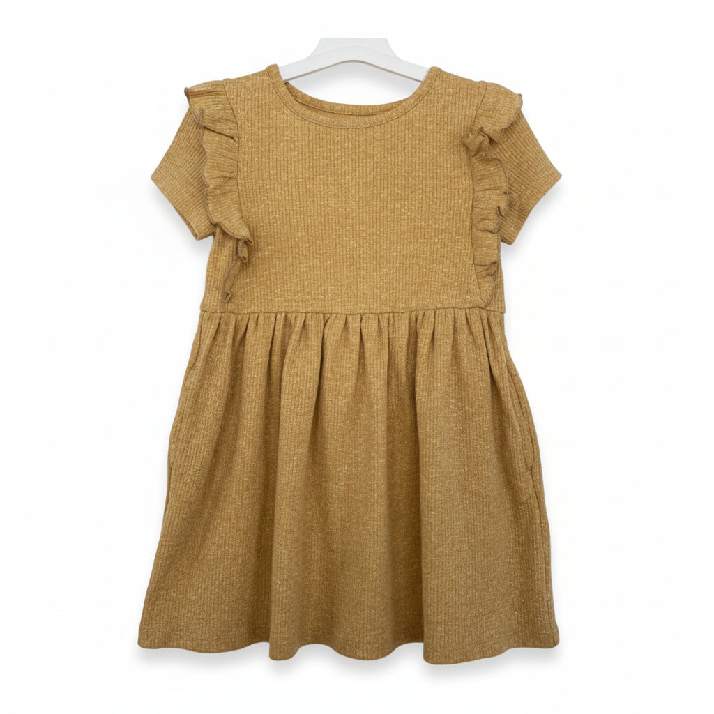 Cat & Jack Girls Dress 4T Heathered Mustard Short Sleeve