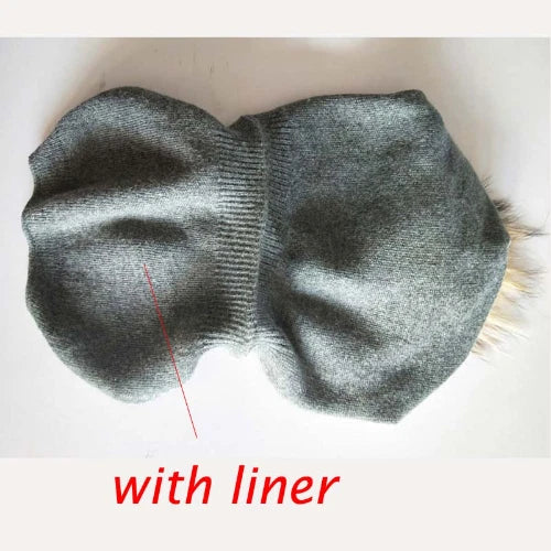 Women's Warm Wool Cashmere Pompom Beanie Hat with Real Fur