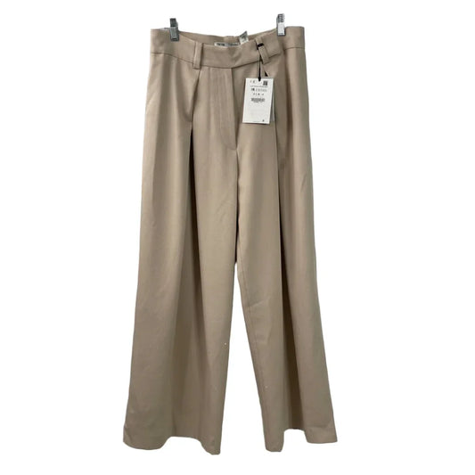 Zara Sand Wide-Leg Pleated Pants L Size Relaxed Fit - Gomix Brands Outlet