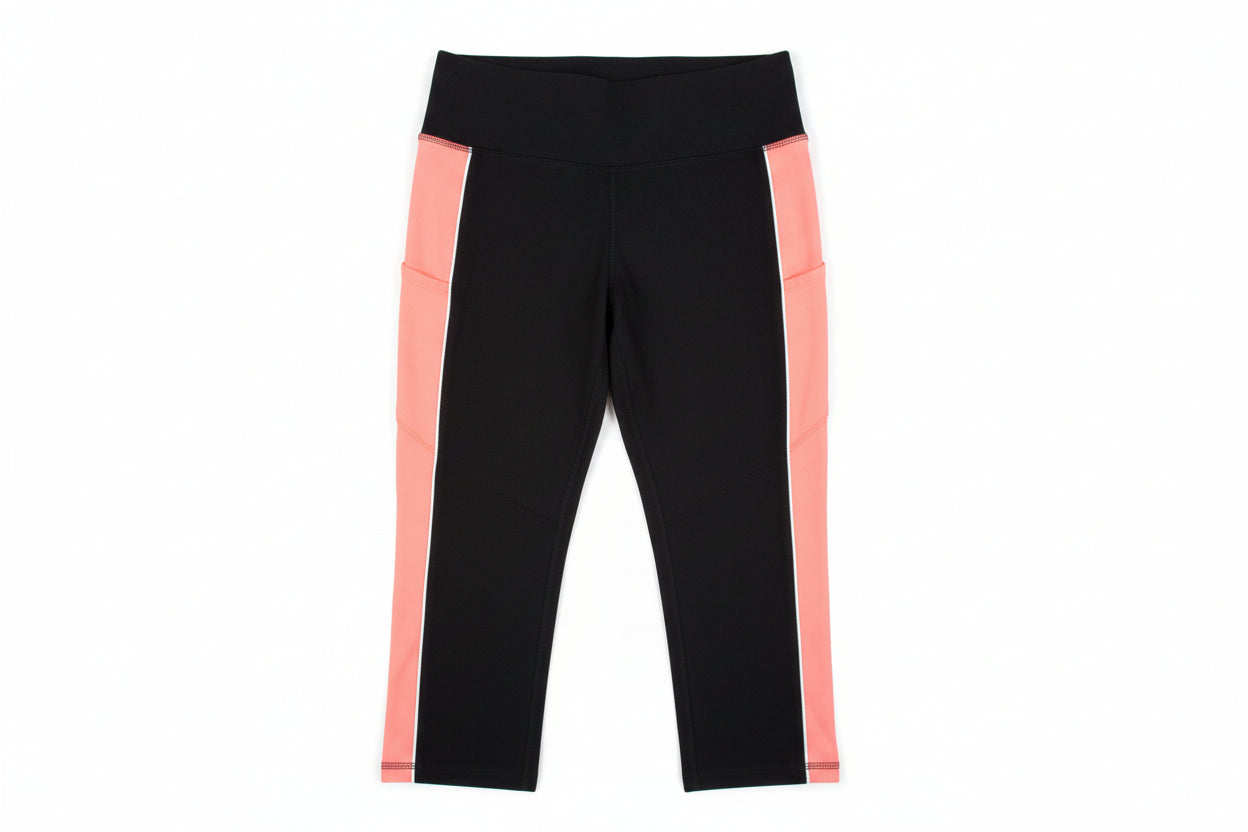 Xersion Train Capri Leggings Women's Black Peach Pockets
