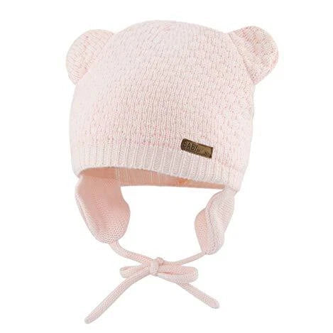 Cute Bear Fleece-Lined Earflap Baby Hat Light Pink