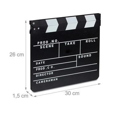 Black Wooden Film Clapboard with Clear White Markings – Compact 30×26 cm Production Slate