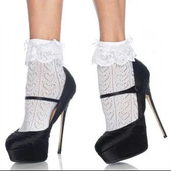 Leg Avenue White Crochet Heart Lace Ankle Socks for Women. - Gomix Brands Outlet