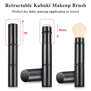 Double-Ended Retractable Kabuki Makeup Brush for Blush, Powder, Foundation