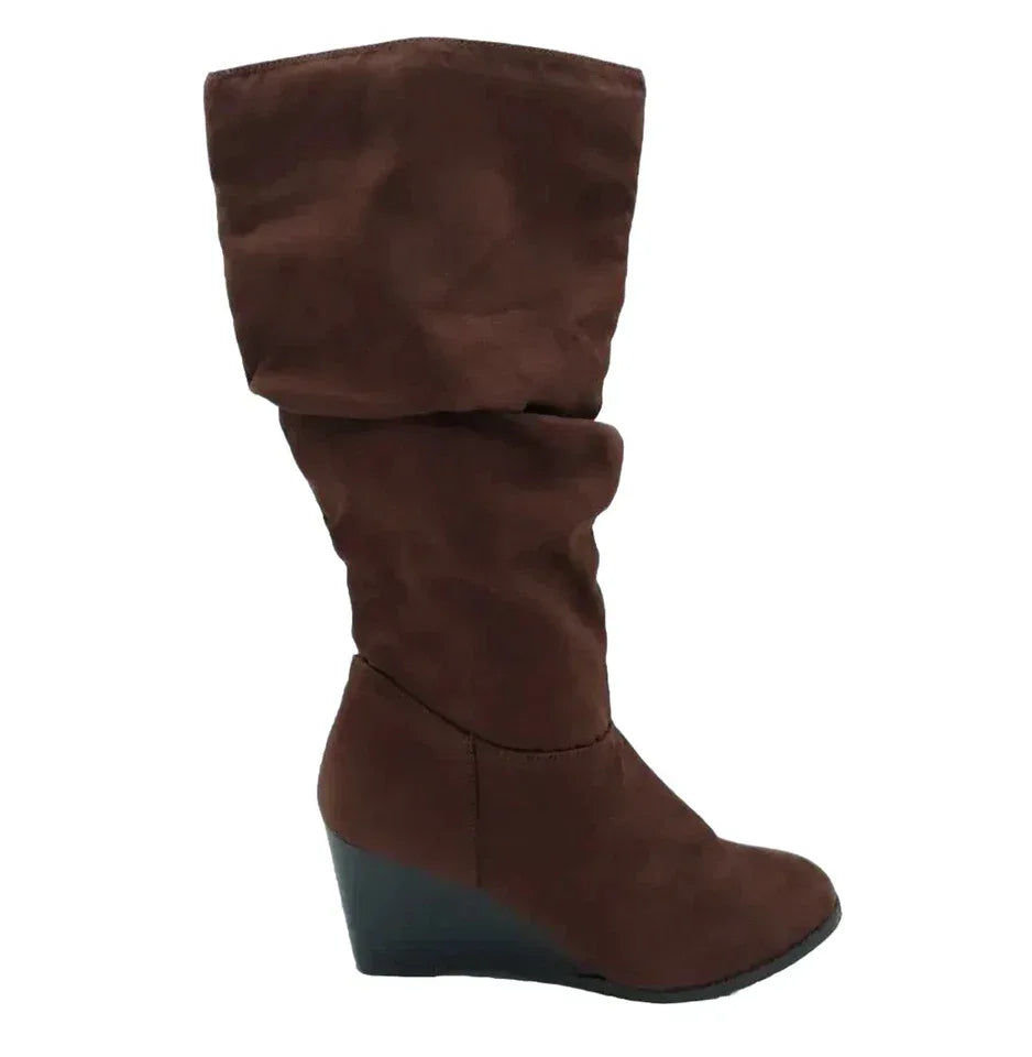 a.n.a Suede Women's Slip‑On Boots with High Wedge Heel - Gomix Brands Outlet