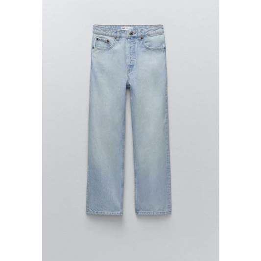 Zara Women's Straight Hight Rise Full Length Denim Jeans