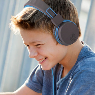 JBuddies Studio On-Ear Kids Wired Headphones Graphite Blue Volume Safe - Gomix Brands Outlet