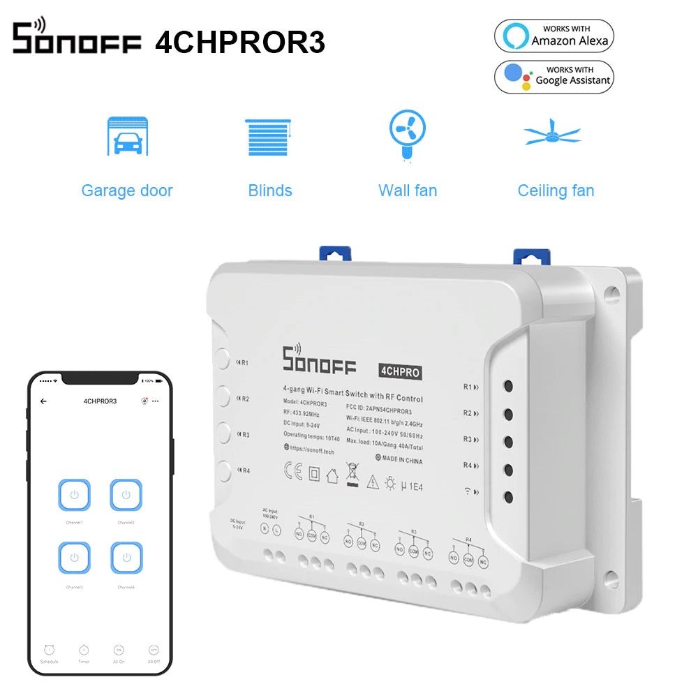 SONOFF 4CH Pro R3 4‑Gang WiFi Smart Switch with RF