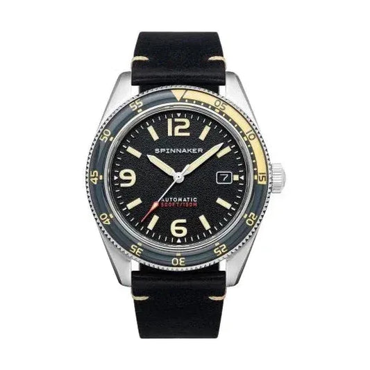 Spinnaker Fleuss Automatic 43mm Men's Dive Watch with Black Dial and Leather Strap - Gomix Brands Outlet
