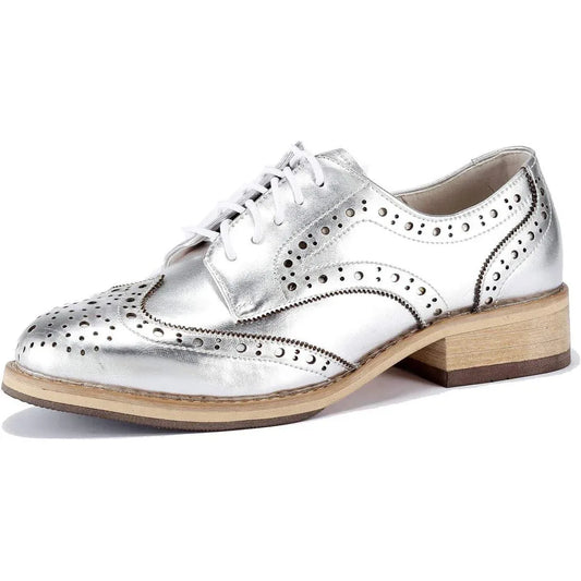 U-lite Women's Perforated Lace-Up Wingtip Leather Flat Oxford Shoes - Gomix Brands Outlet