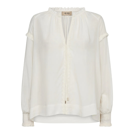 Mos Mosh Arb Sansa Embroidered V-Neck Blouse - Ecru Long-Sleeve Top - Gomix Brands Outlet