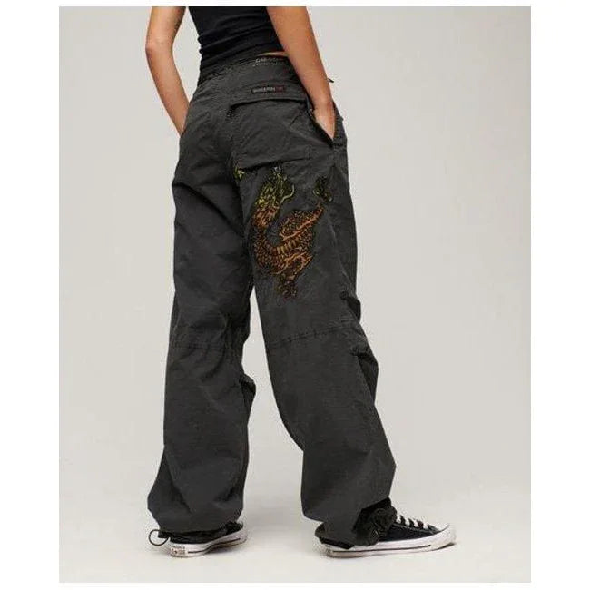 Superdry X Ringspun Women's Washed Black Boyfriend Cargo Pants - Loose Fit - Gomix Brands Outlet