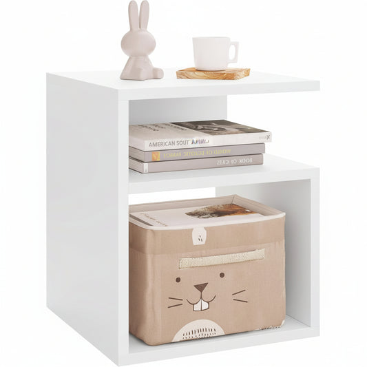 EUGAD White Wooden Bedside Table with Open Compartments