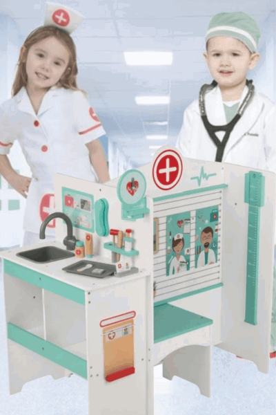 Playtive Wooden Doctor Medical Cabinet Playset for Kids - Imaginative Role Play