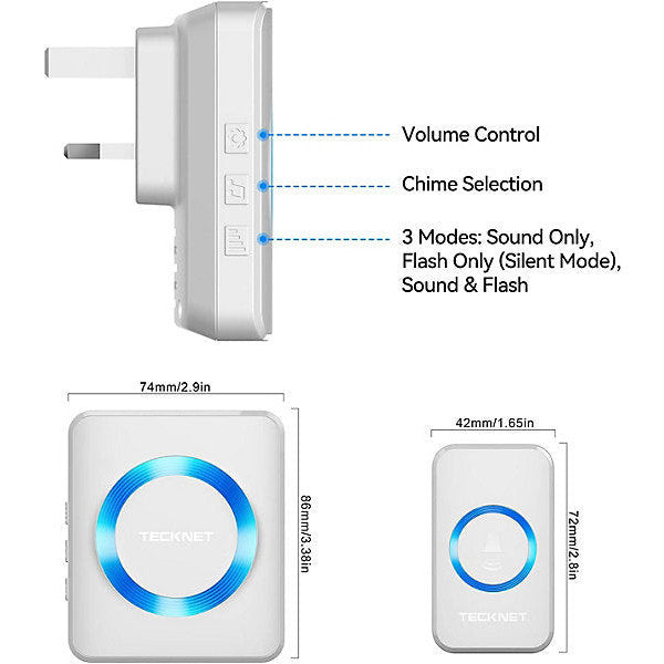 TeckNet Twin Wireless Doorbell Kit: IP65 Waterproof, 1300ft Range, 60 Chimes