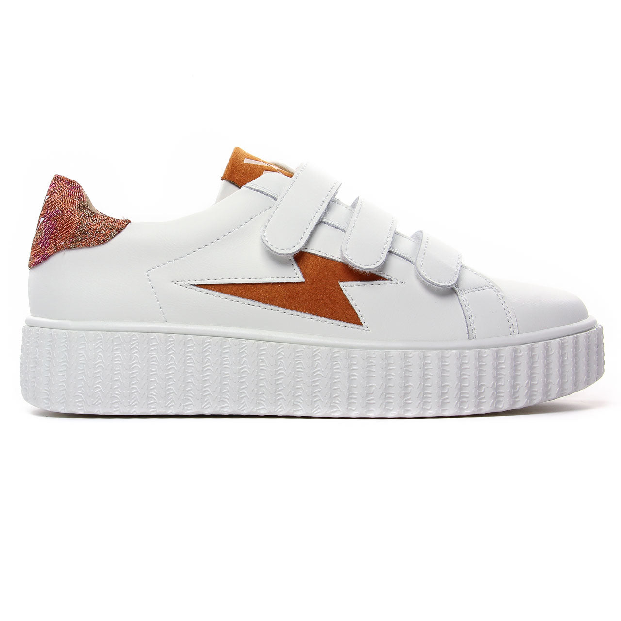 Vanessa Wu Susan Ocre White Orange Triple-Strap Platform Fashion Sneakers