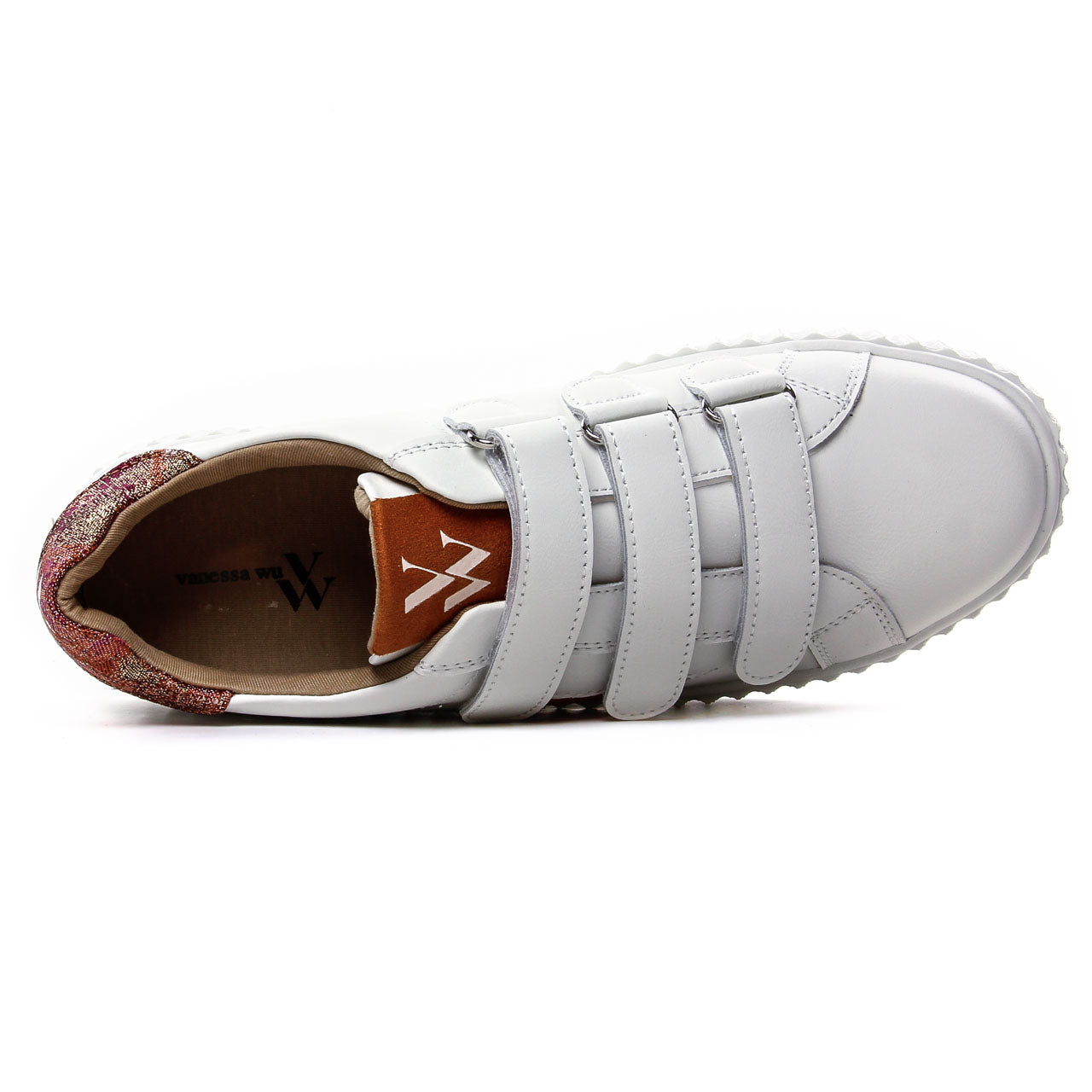 Vanessa Wu Susan Ocre White Orange Triple-Strap Platform Fashion Sneakers