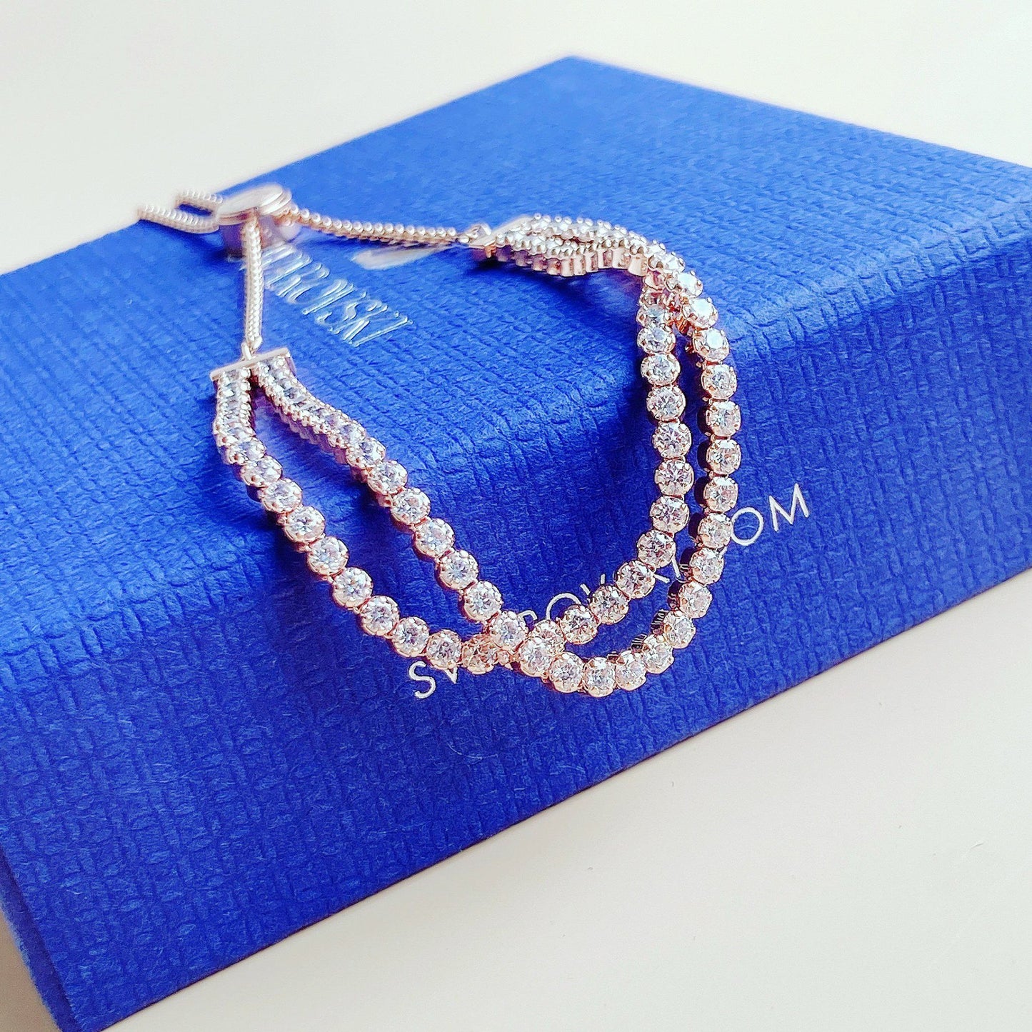 Swarovski Subtle Crystal Bracelet Round Cut White Rhodium & Rose Gold Plated