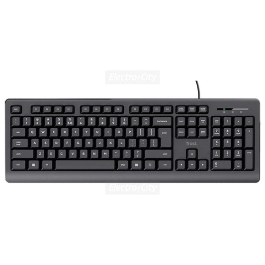 Trust Primo Full Size Wired Keyboard – Black, 104-Key, Spill-Resistant