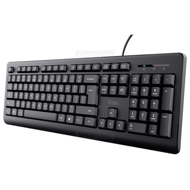 Trust Primo Full Size Wired Keyboard – Black, 104-Key, Spill-Resistant