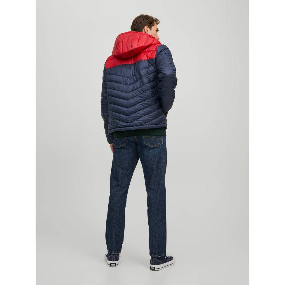Jack & Jones Men's Hero Lightweight Quilted Hooded Jacket - Blue Red Casual Outerwear