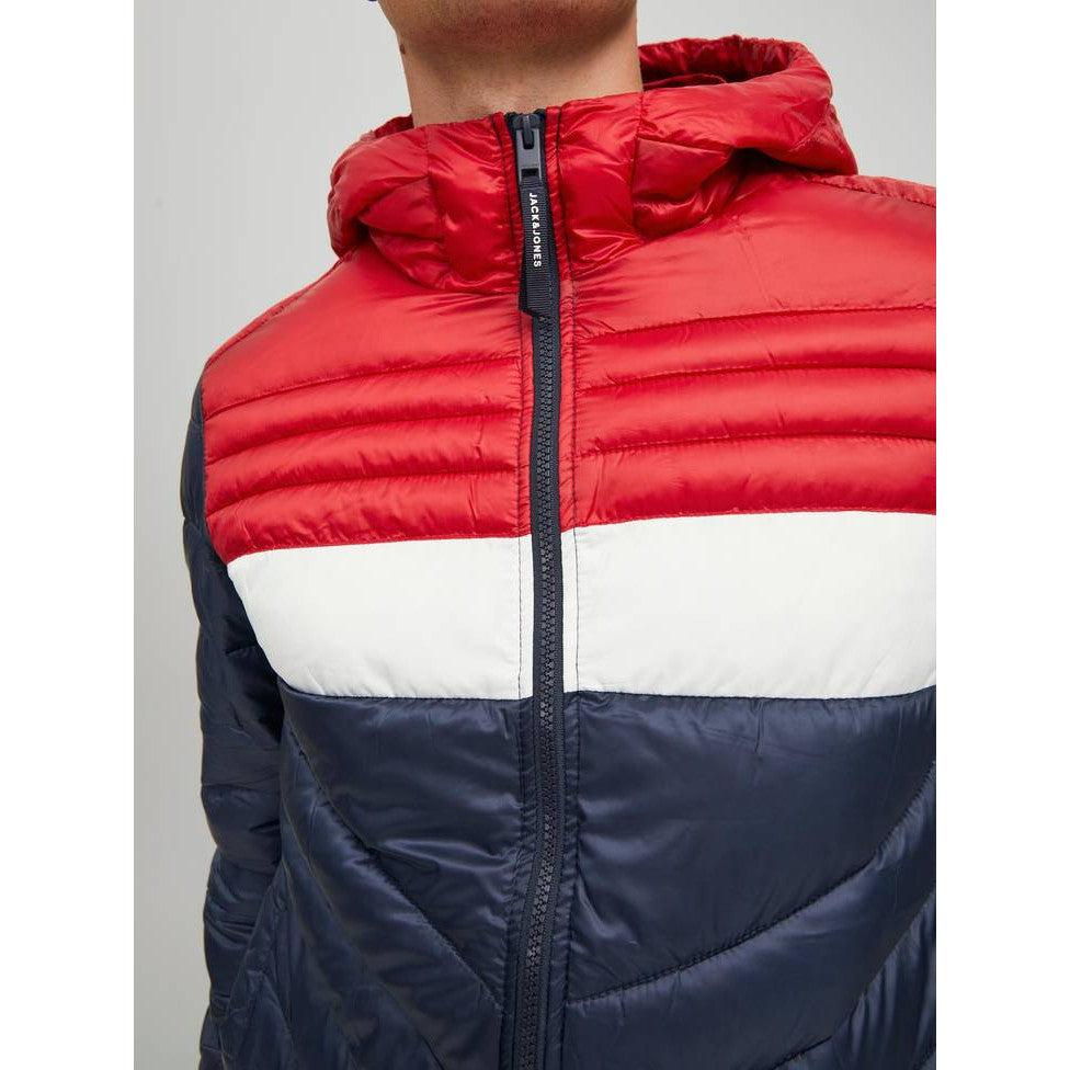 Jack & Jones Men's Hero Lightweight Quilted Hooded Jacket - Blue Red Casual Outerwear