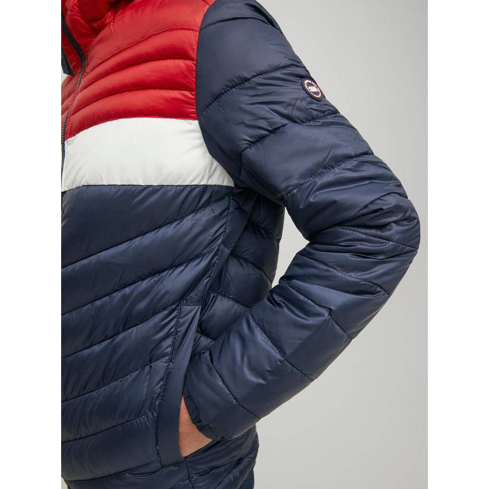 Jack & Jones Men's Hero Lightweight Quilted Hooded Jacket - Blue Red Casual Outerwear
