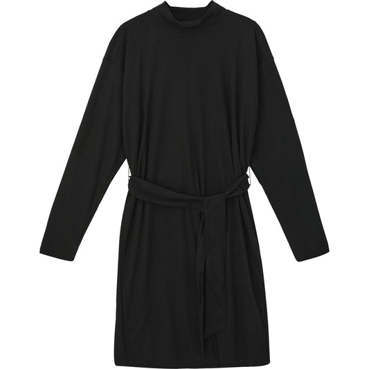 QS s.Oliver Women's Black Jersey Dress - Stand-Up Collar & Belt