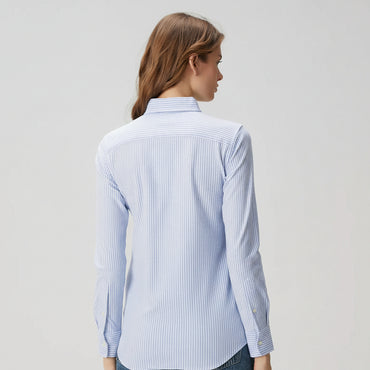Polo Ralph Lauren Women's Custom Fit Blue Striped Oxford Cotton Shirt - Gomix Brands Outlet