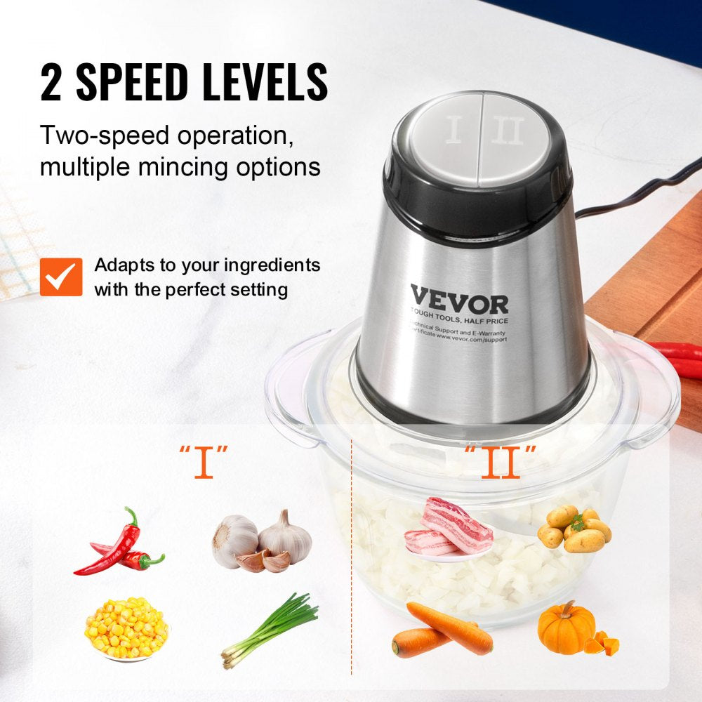 VEVOR 5-Cup Electric Food Processor: Glass Bowl, Powerful Chopping, Meat Grinder