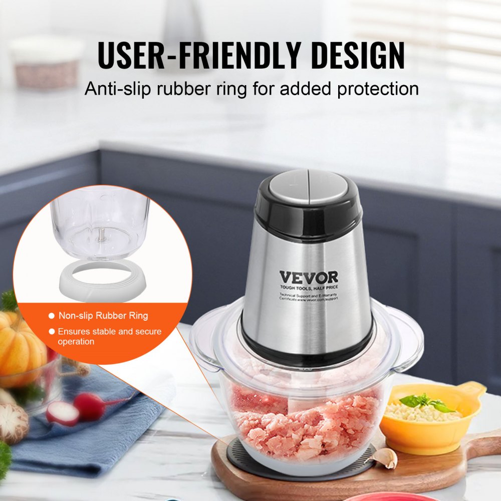 VEVOR 5-Cup Electric Food Processor: Glass Bowl, Powerful Chopping, Meat Grinder