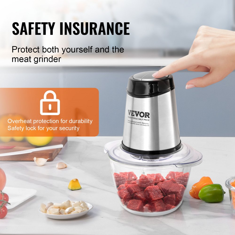 VEVOR 5-Cup Electric Food Processor: Glass Bowl, Powerful Chopping, Meat Grinder