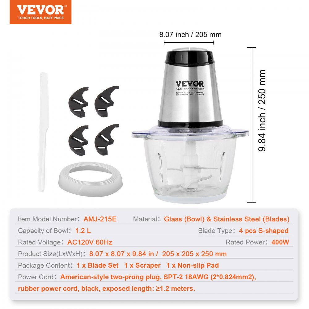 VEVOR 5-Cup Electric Food Processor: Glass Bowl, Powerful Chopping, Meat Grinder