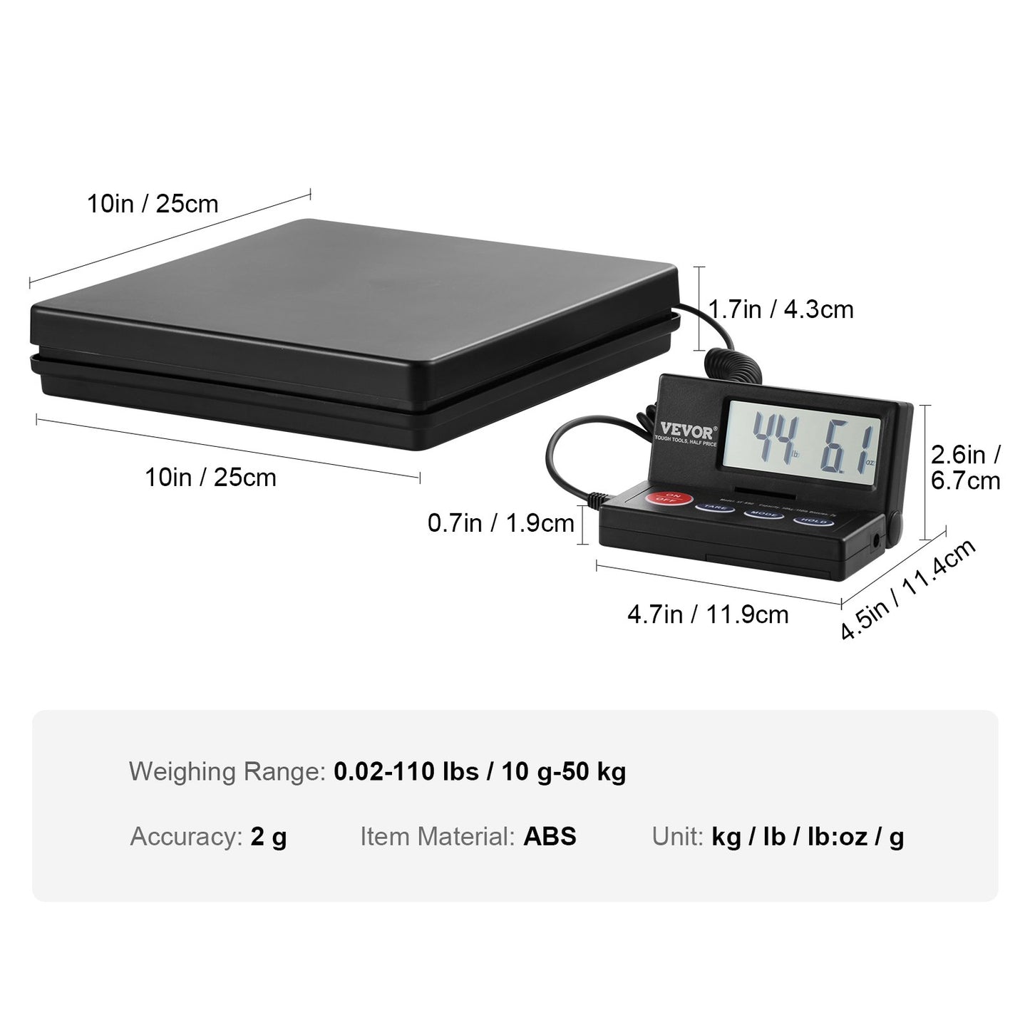 VEVOR 110lb Digital Shipping Scale with Foldable LCD, Timer, Tare