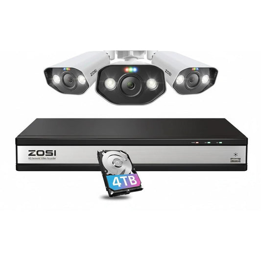 ZOSI 16CH 4K PoE Security Camera System with 2 Way Audio,H.265+ 8MP 16CH NVR with 4TB HDD for 24/7 Recording,3X 5MP PoE IP Cameras Indoor Outdoor with Person Vehicle Detection,Color Night Vision