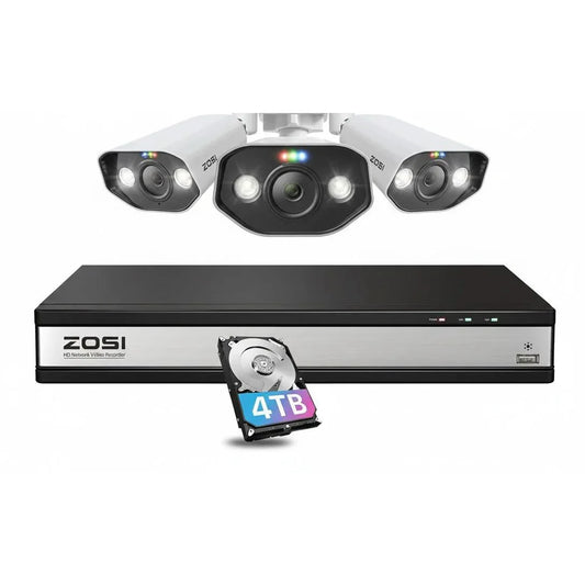 ZOSI 16CH 4K PoE Security Camera System with 2 Way Audio,H.265+ 8MP 16CH NVR with 4TB HDD for 24/7 Recording,3X 5MP PoE IP Cameras Indoor Outdoor with Person Vehicle Detection,Color Night Vision - Gomix Brands Outlet