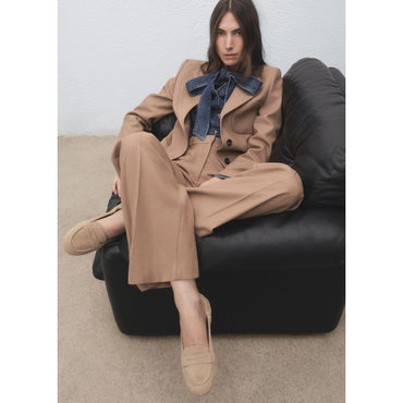 Elegant Women's Suede Penny Loafers - Comfortable Flat Round Toe Shoes