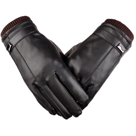HSer Black Sheepskin Leather Touchscreen Driving Gloves with Fleece Lining
