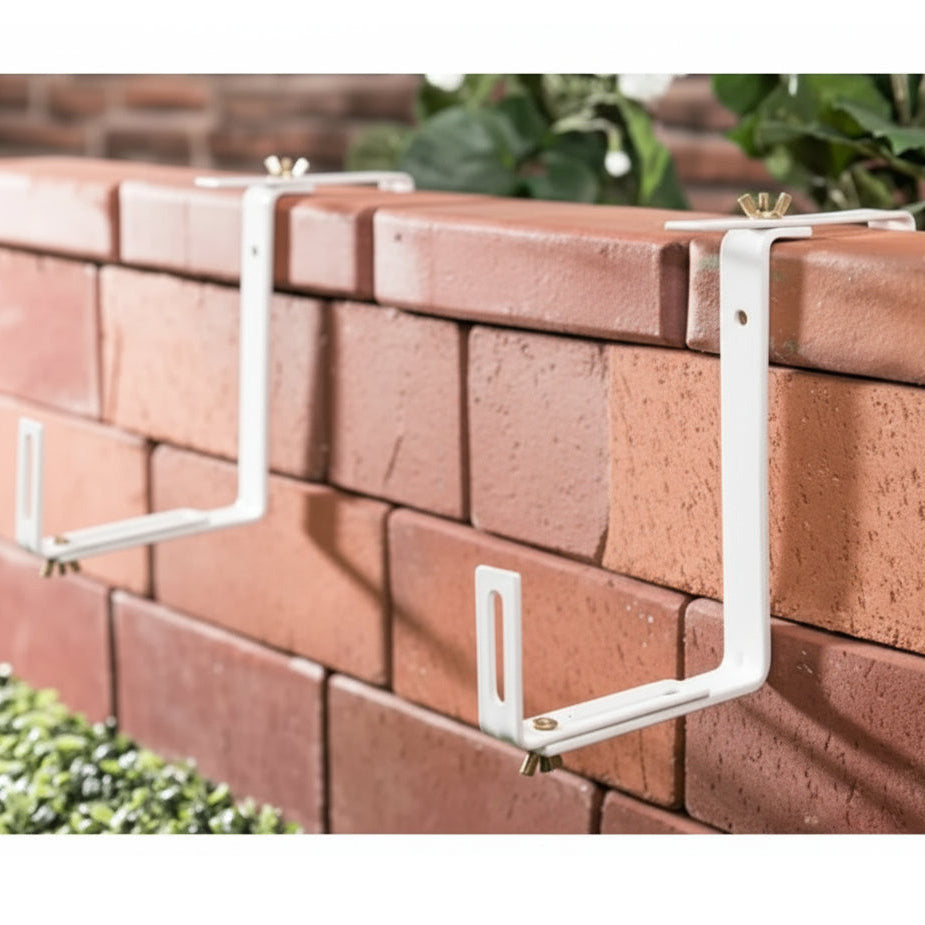 XCLOU GARDEN White Adjustable Dual-Arm Flower Box Holder for Balcony